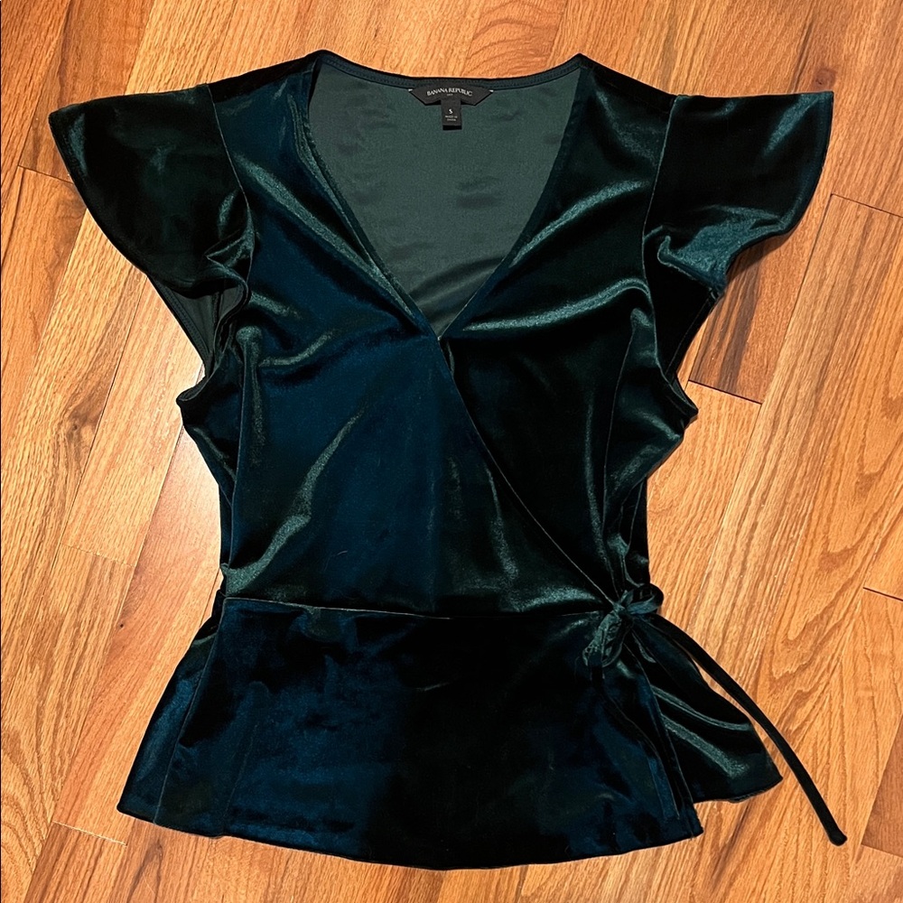 Banana Republic Velvet Wrap Blouse in Dark Green